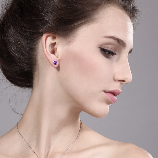 Amethyst Stud Earrings for Women-Attract Spiritual Balance&Health