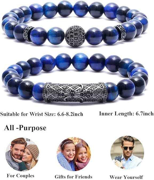 Elastic Blue Tiger Eye Bead Bracelet