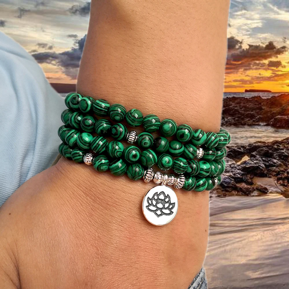 Lotus Flower Malachite Stone Bracelet - ourlovejewelry
