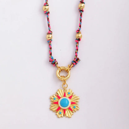 Adjustable Gold Boho Necklace for Women - 14K Gold Plated Cotton Cord Pendant