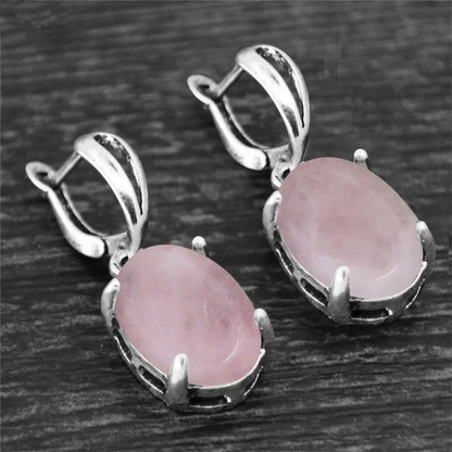 Natural Rose Quartz Stone Earrings-Attract Love