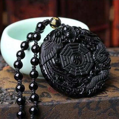 Natural Black Obsidian Dragon Necklace - Attract Protection And Luck