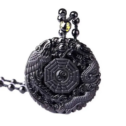 Natural Black Obsidian Dragon Necklace - Attract Protection And Luck