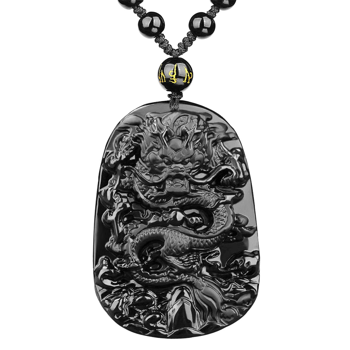 Black Obsidian Chinese Dragon Necklace-Attract Protection And Fortune - ourlovejewelry