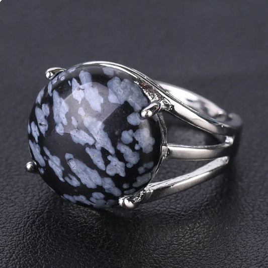 Snowflake Obsidian Stone Ring-Promote Inner Peace