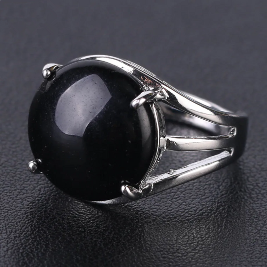 Natural Black Agate Ring-Promote Emotional Healing&Courage