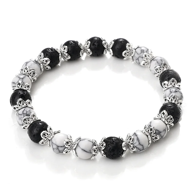 White Turquoise Crystal Bracelet+Lava Stone Bracelet - ourlovejewelry