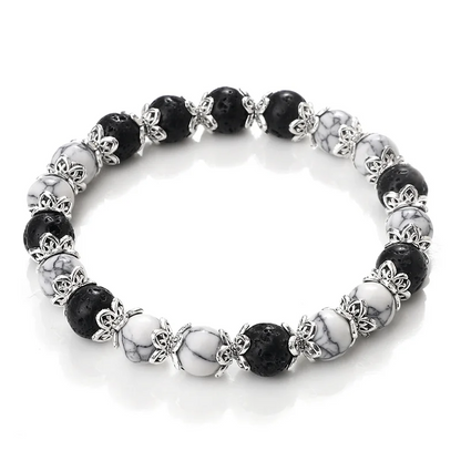 White Turquoise Crystal Bracelet+Lava Stone Bracelet