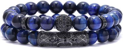 Elastic Blue Tiger Eye Bead Bracelet