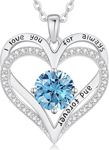 March Love Heart Birthstone Necklaces