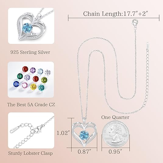 March Love Heart Birthstone Necklaces - ourlovejewelry