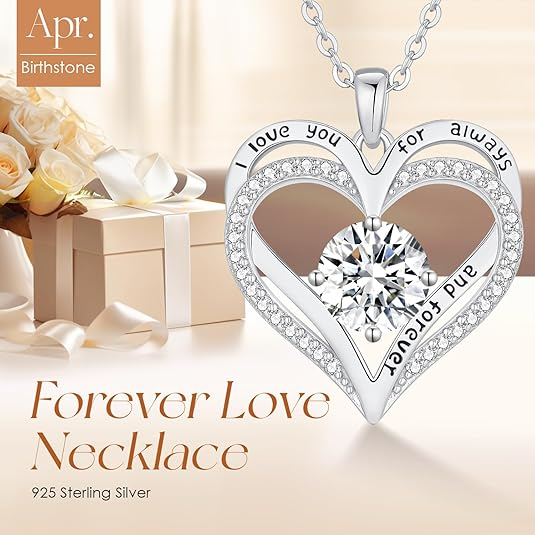 Apr Love Heart Birthstone Necklaces - ourlovejewelry