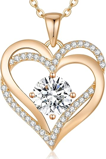 Apr Gold Love Heart  Birthstone Necklace