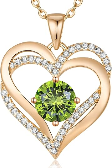 Aug Love Heart Birthstone Necklaces - ourlovejewelry