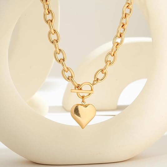 Chunky Gold Heart  Necklace - ourlovejewelry