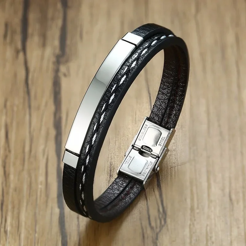 3PCS Stainless Steel  Leather Men Bracelet - ourlovejewelry