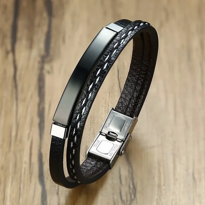 3PCS Stainless Steel  Leather Men Bracelet