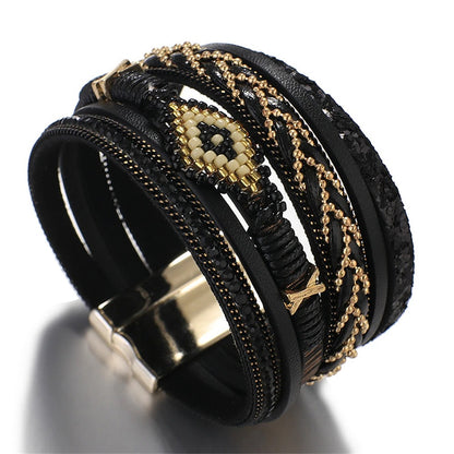 Black Leather  Boho Bracelet