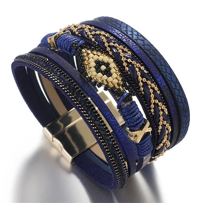 Blue Leather Boho Bracelet