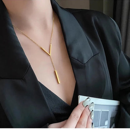 Women  Gold Y Necklace