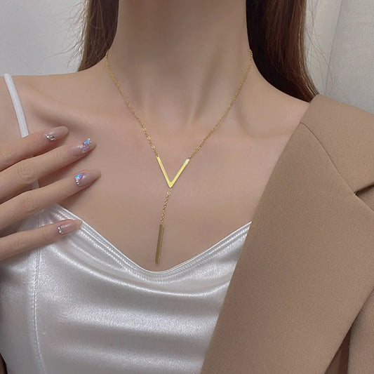 Women  Gold Y Necklace