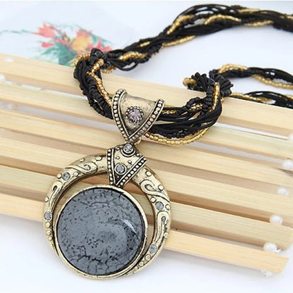 Vintage Boho Necklace for Women - Crystal Bead Pendant Rope Necklace