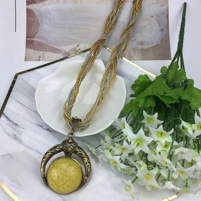 Vintage Boho Pendant Necklace for Women - Handcrafted Crystal Rope Necklace - ourlovejewelry