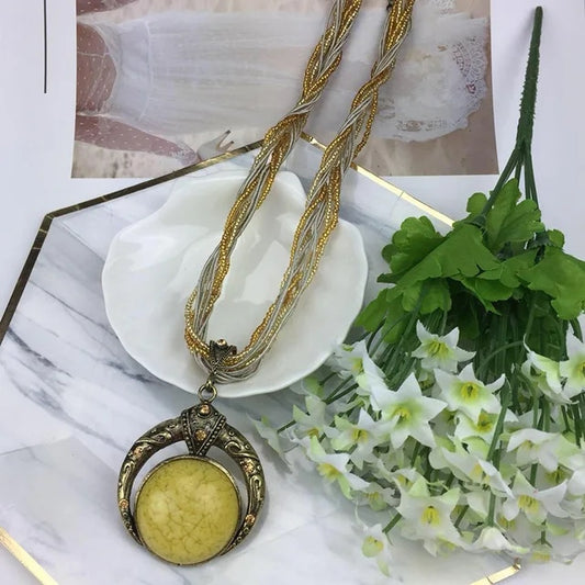 Vintage Boho Pendant Necklace for Women - Handcrafted Crystal Rope Necklace