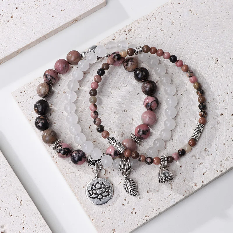 Lotus Flowers Rhodonite Energy Bracelet - ourlovejewelry