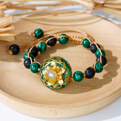 Lotus Malachite Healing Stone Bracelet Adjustable