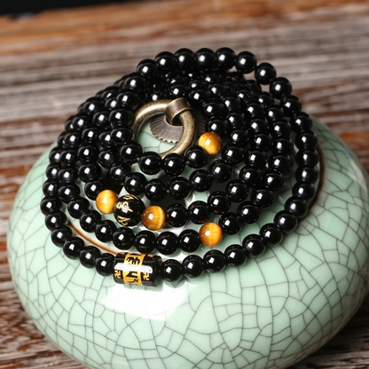 Black Onyx 108 Beads Bracelet-Attract Protection&Mental Healing