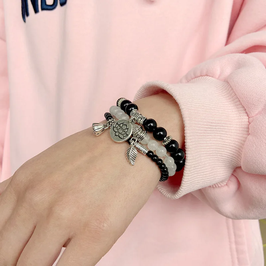 Lotus Flower Black Agate Spiritual Bracelet