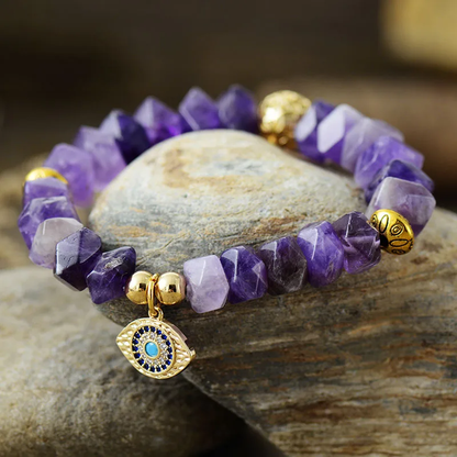 Evil Eye Amethysts Spiritual Bracelet Elastic