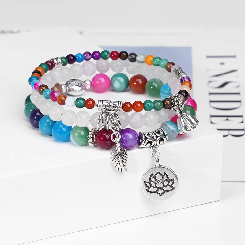 Lotus Flower Agate Healing Stone Bracelet - ourlovejewelry