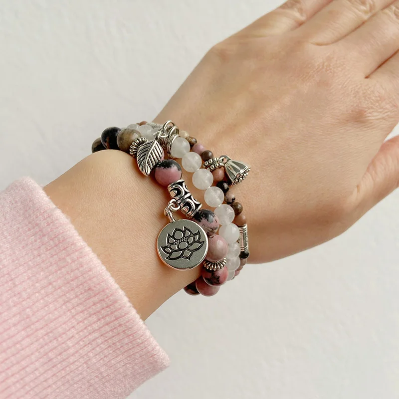 Lotus Flowers Rhodonite Energy Bracelet - ourlovejewelry