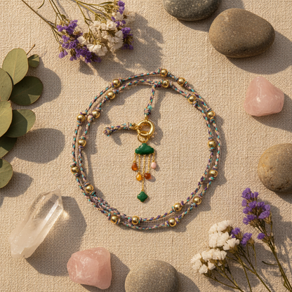 Colorful Boho Necklace Flat Lay - Product Photography with Bohemian Styling