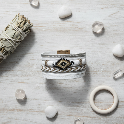 White Leather Bracelet Flat Lay - Minimalist Product Photography with Pure Elements