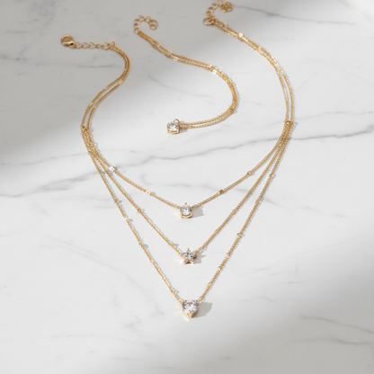 Multi Layer Gold Necklace Flat Lay - Marble Background Product Photography