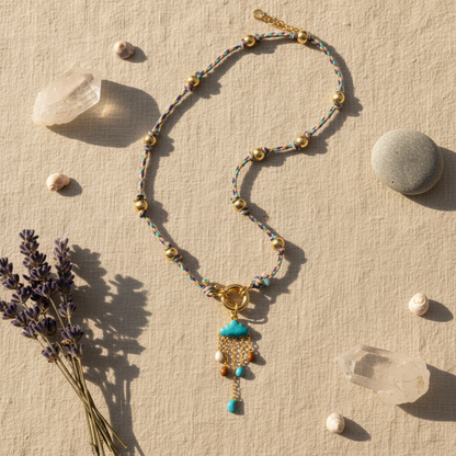 Colorful Boho Necklace Flat Lay - Product Photography with Bohemian Styling