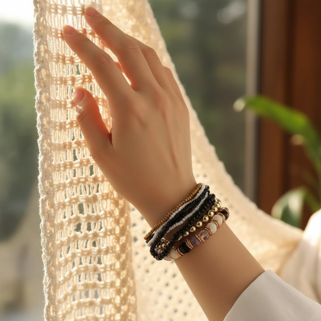 Colorful Bead Boho Bracelet on Wrist - Handcrafted Lifestyle Photography - ourlovejewelry